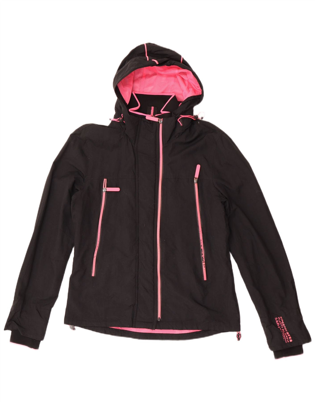 Superdry γυναικείο μπουφάν βροχής με κουκούλα UK 14 μεγάλο μαύρο νάιλον