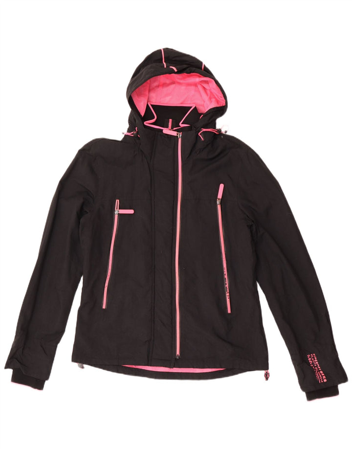 Superdry γυναικείο μπουφάν βροχής με κουκούλα UK 14 μεγάλο μαύρο νάιλον