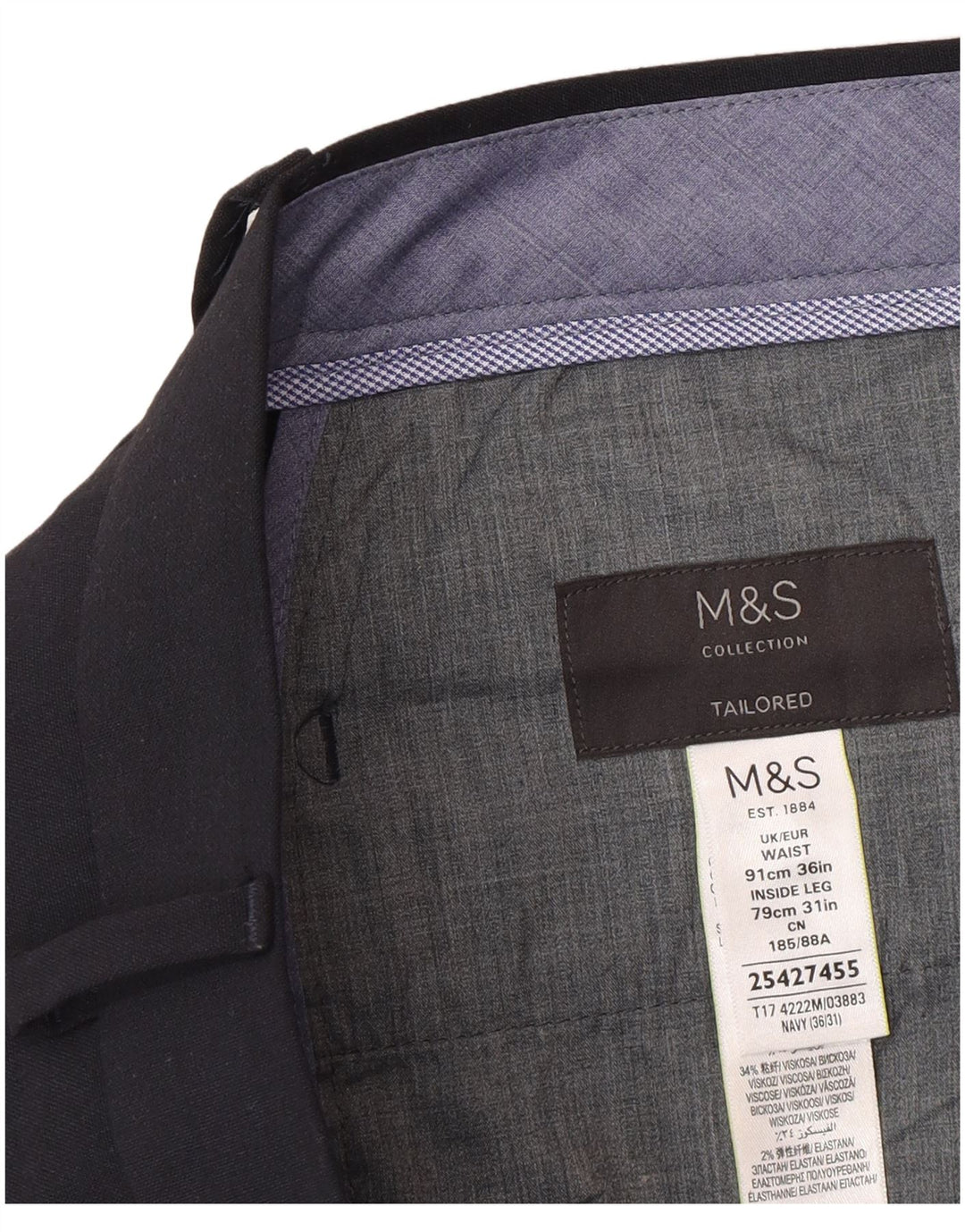Ανδρικό παντελόνι με λεπτή φόρμα Marks & Spencer W36 L31 Navy Blue