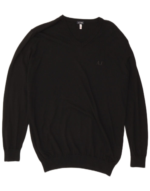 Armani Jeans Ανδρικό πουλόβερ με V λαιμόκοψη 3XL Μαύρο μάλλινο