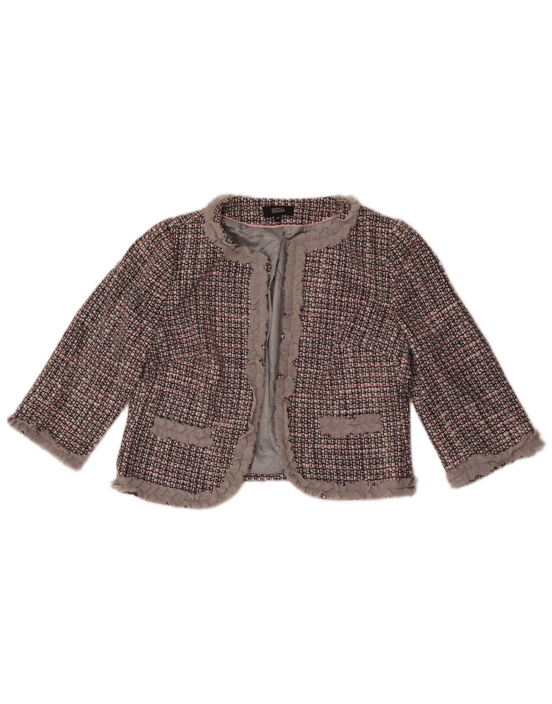 Marks & Spencer Γυναικείο μπουφάν Bolero με 3/4 μανίκια UK 14 Μεσαίο γκρι τσεκ