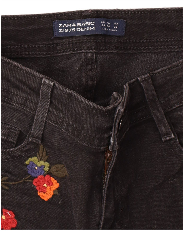 Zara Γυναικείο τζιν σορτς EU 38 Small W28 Μαύρο Floral Bohemian