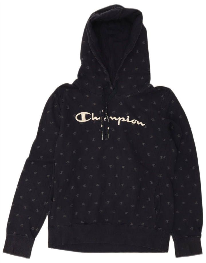 CHAMPION Γυναικείο Γραφικό Hoodie Jumper UK 12 Medium Navy Blue Cotton