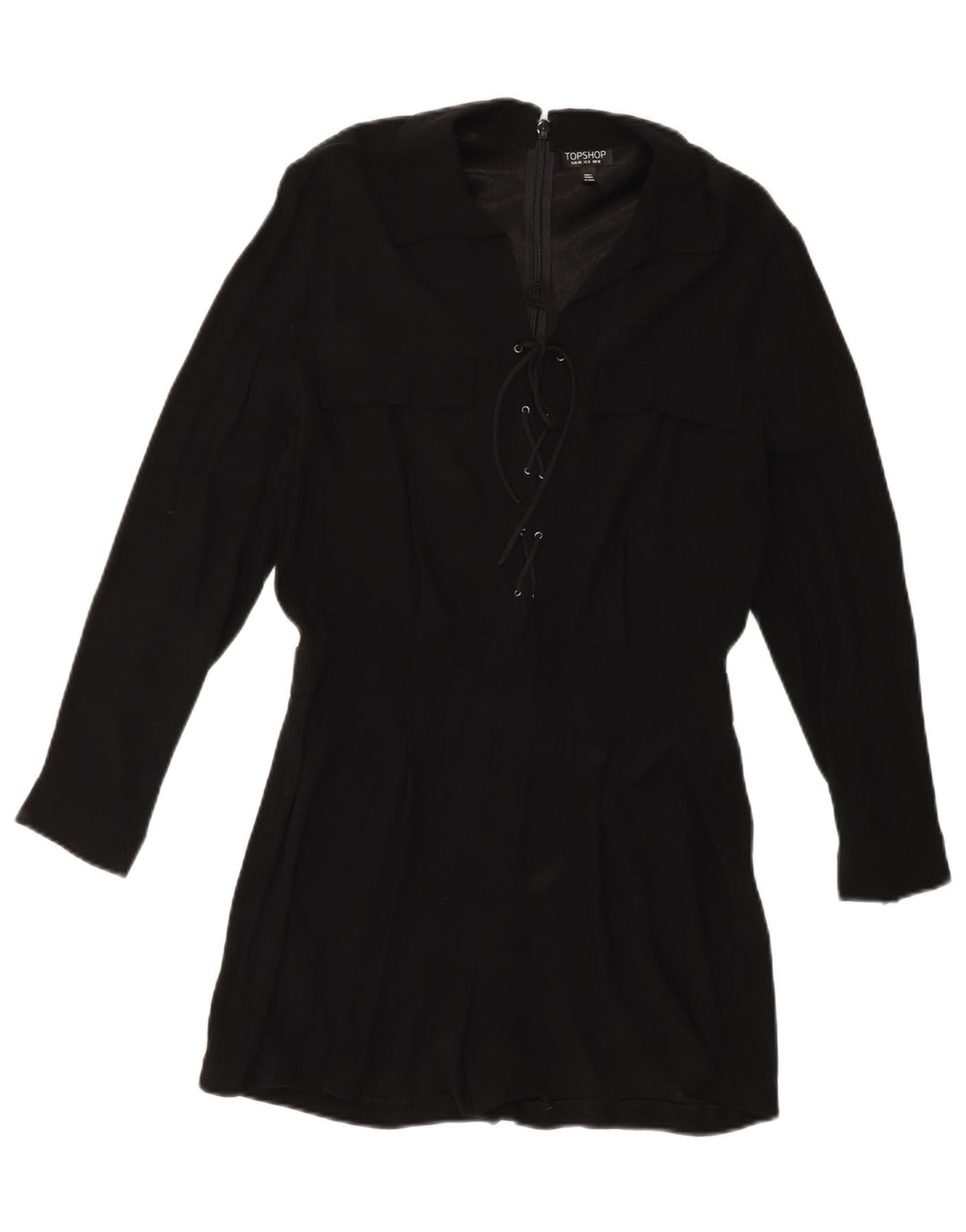 TOPSHOP Womens Long Sleeve Playsuit UK 12 Medium Black Viscose Vintage Topshop and Second-Hand Topshop from Messina Hembry 