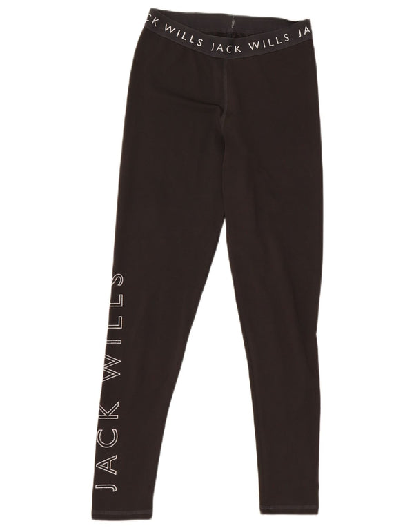 Jack Wills Womens Graphic Leggings UK 8 Small Black Polyester