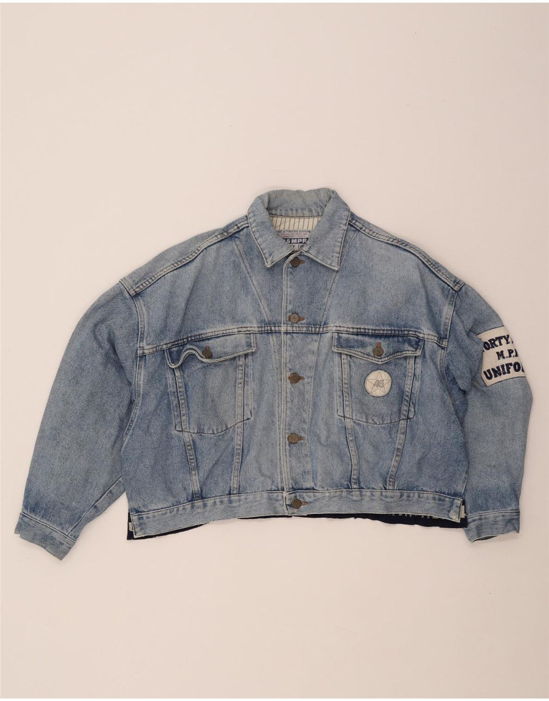 UNIFORM Γυναικείο Crop Graphic Τζιν μπουφάν UK 14 Large Blue