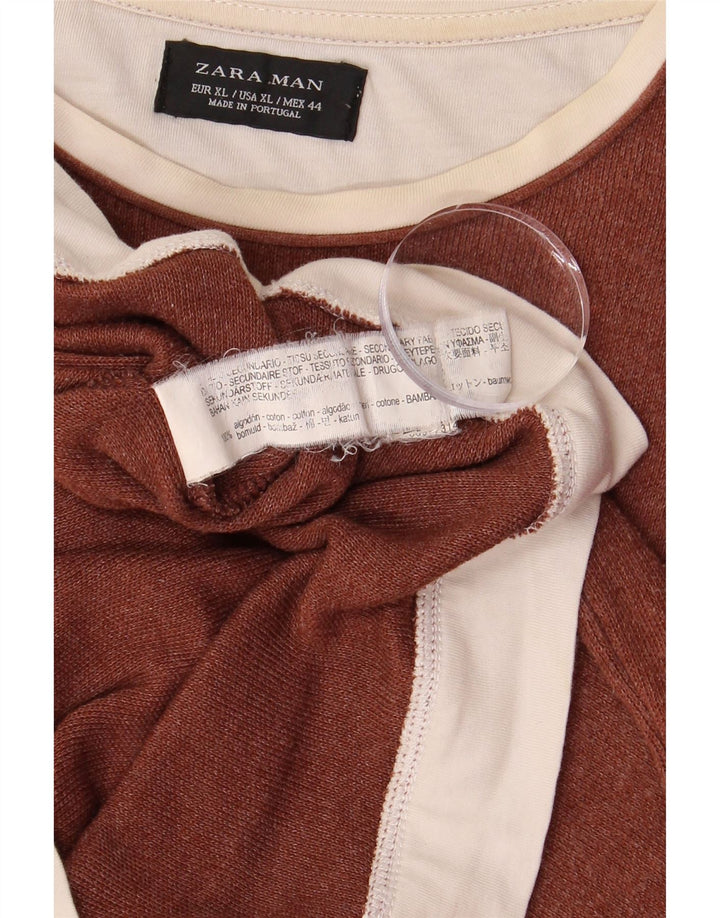 Ανδρικό μπλουζάκι ZARA, μακρυμάνικο XL καφέ, βαμβακερό