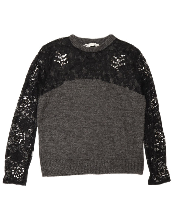 Zara γυναικείο πουλόβερ με λαιμόκοψη UK 10 Small Grey Colourblock