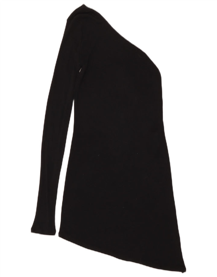 Zara Γυναικείο Asymmetric One Shoulder Top UK 12 Medium Black Viscose