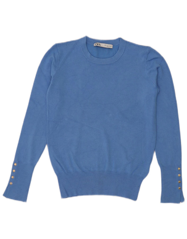 Zara Womens Crew Neck Jumper Sweater UK 10 Small Blue Viscose