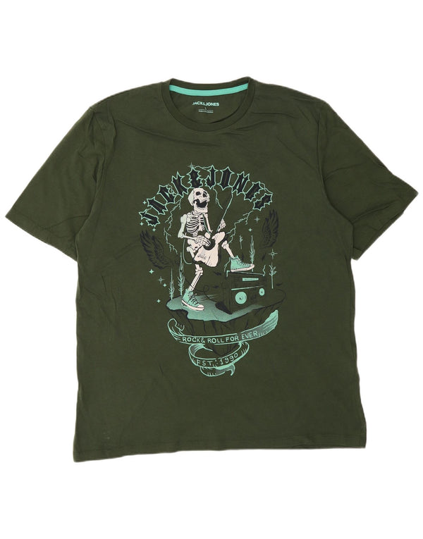 Jack & Jones Ανδρικό γραφικό T-Shirt Top μεγάλο πράσινο βαμβακερό