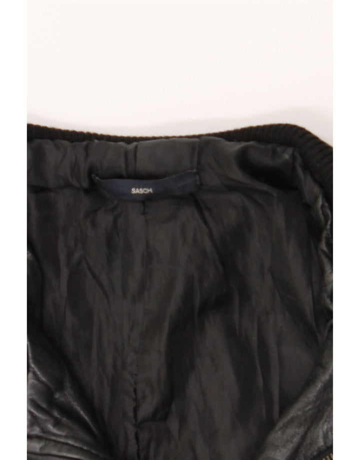 Sasch Γυναικείο Crop Δερμάτινο Μπουφάν UK 12 Medium Μαύρο