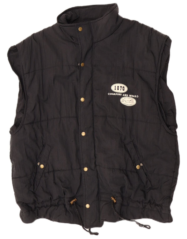 Vintage ανδρικά γραφικά με κουκούλα με επένδυση Gilet UK 40 Large Black Nylon Sports