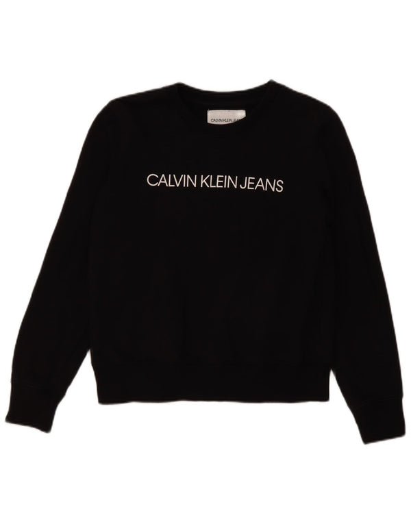 Γυναικεία γραφική φούτερ Calvin Klein Jumper UK 10 Small Black Cotton