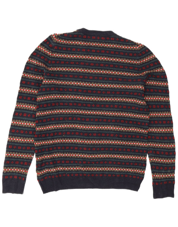 Marks & Spencer Mens Crew Neck Jumper Sweater Small Navy Blue Fair Isle