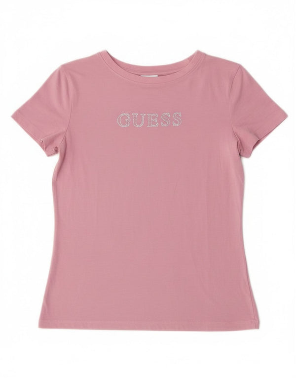 Γυναικείο κοντομάνικο γραφικό μπλουζάκι Guess Top UK 8 Small Pink logo