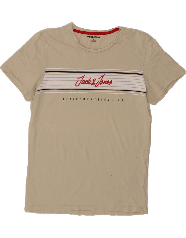 JACK & JONES Mens Graphic T-Shirt Top Medium Beige Cotton Vintage Jack & Jones and Second-Hand Jack & Jones from Messina Hembry 