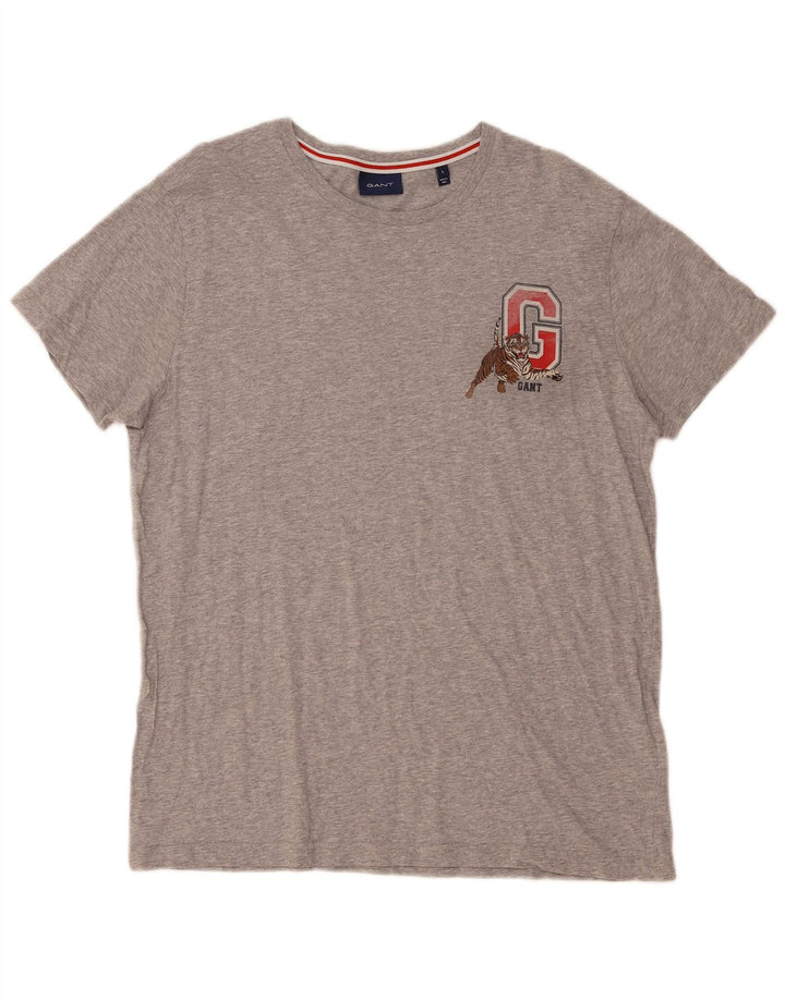 Ανδρικό γραφικό T-Shirt Gant Top Larg γκρι βαμβακερό