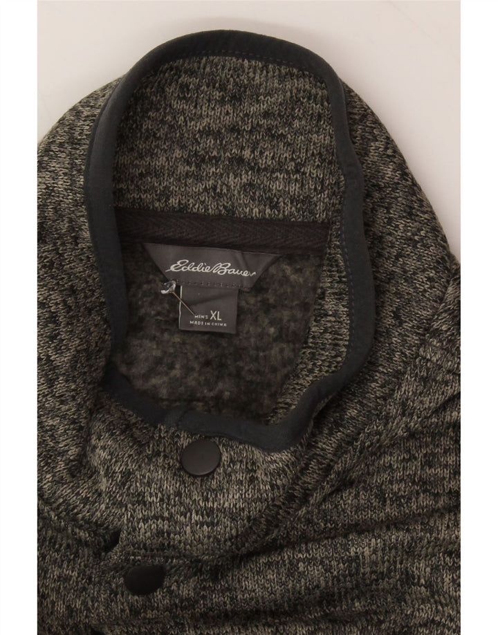 EDDIE BAUER Mens Button Neck Sweatshirt Jumper XL Grey Flecked Polyester Vintage Eddie Bauer and Second-Hand Eddie Bauer from Messina Hembry 