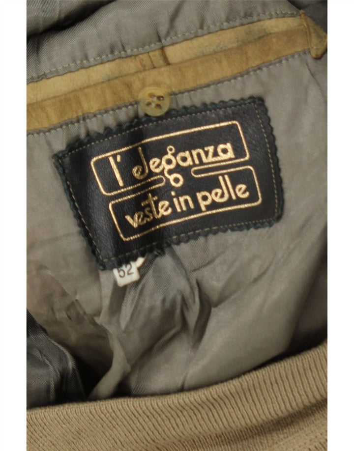 VINTAGE Ανδρικό Suede Bomber Jacket IT 52 XL Χακί Δερμάτινο