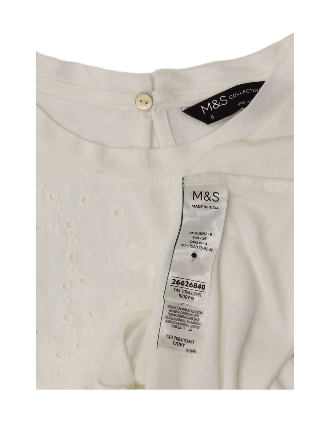 Marks & Spencer Γυναικεία Μπλούζα Τοπ UK 8 Small White Modal
