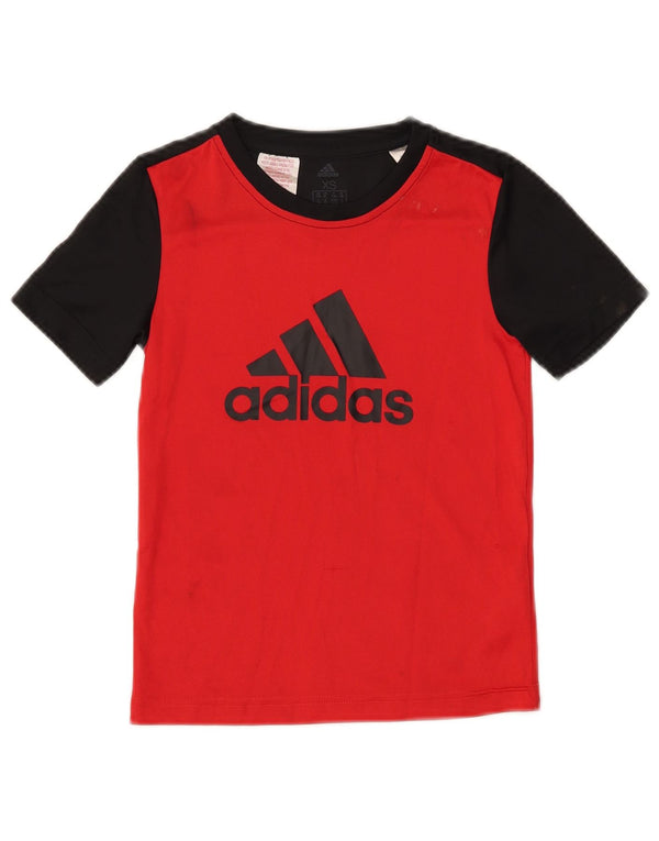 Adidas Boys Climalite Graphic T-shirt Top 7-8 Years XS Red Colourblock