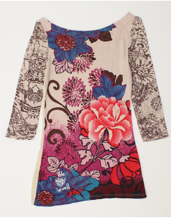 DESIGUAL Γυναικείο τοπ με γραφικό 3/4 μανίκι UK 8 Μικρό πολύχρωμο φλοράλ