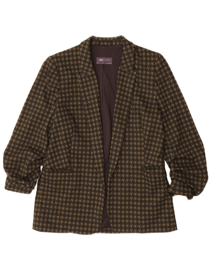 Marks & Spencer Γυναικείο Open Blazer Jacket UK 10 Small Khaki Houndstooth