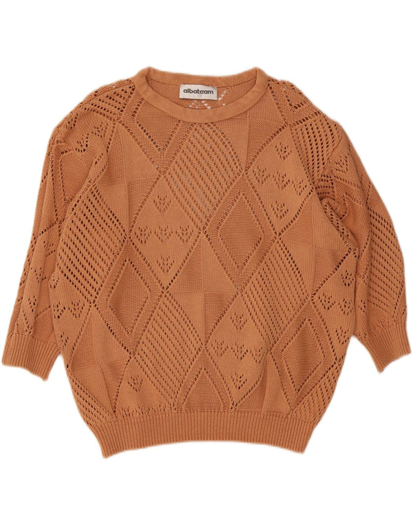 Vintage γυναικείο πουλόβερ με λαιμόκοψη UK 20 2XL καφέ βαμβακερό