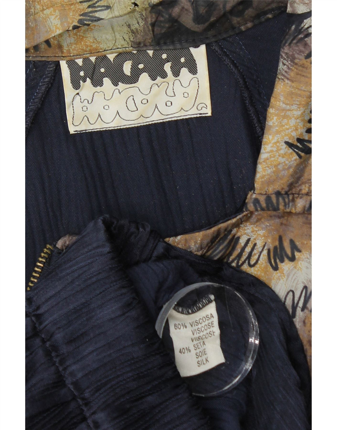 Vintage γυναικείο Asymmetric Bomber Jacket UK 10 Small Navy Blue Animal Print