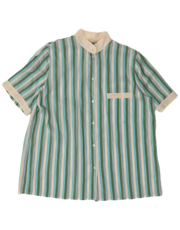 Vintage γυναικείο κοντομάνικο πουκάμισο μπλούζα IT 50 XL πράσινο ριγέ μεταξωτό