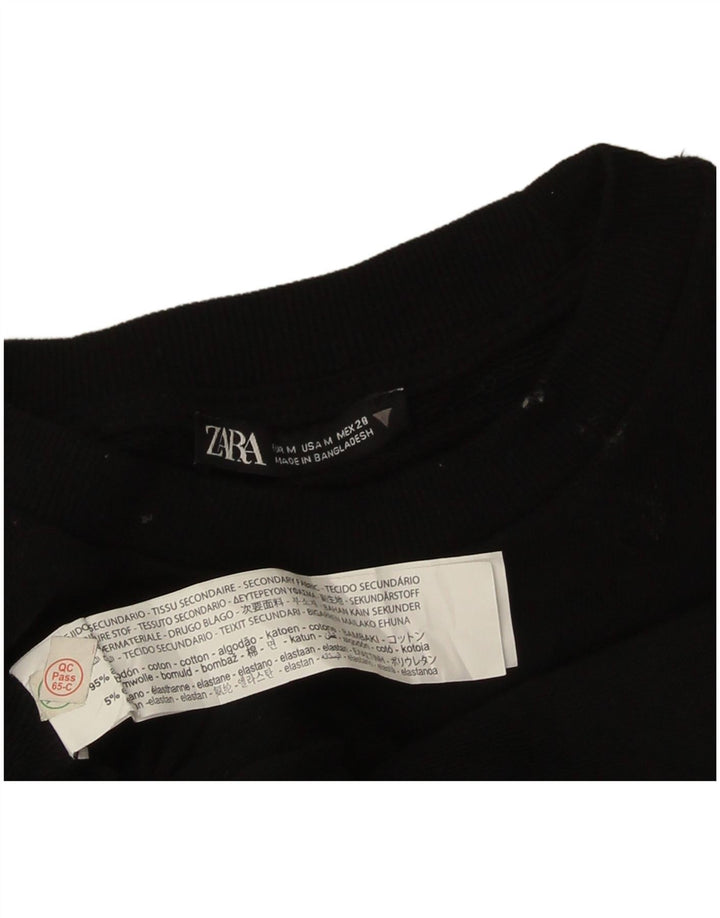 Zara Γυναικεία φούτερ Crop Jumper UK 14 Medium Black Cotton
