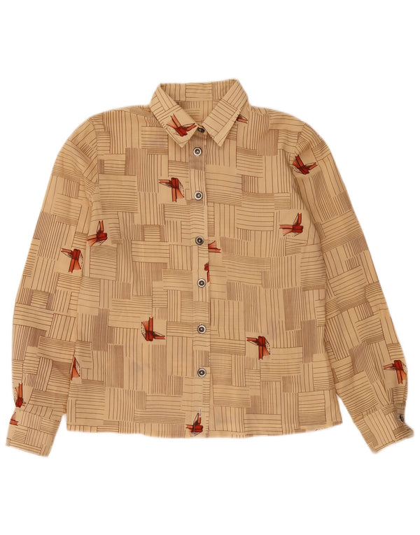 Vintage γυναικείο πουκάμισο UK 12 Medium Beige γεωμετρικό