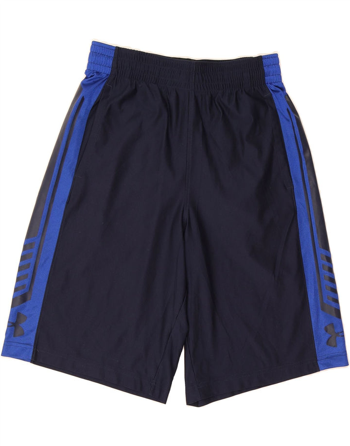 UNDER ARMOUR Mens Sport Shorts Medium Navy Blue Colourblock Vintage Under Armour and Second-Hand Under Armour from Messina Hembry 