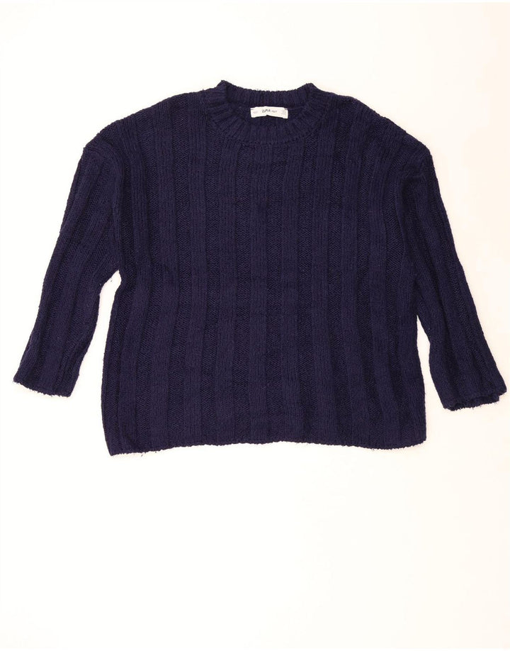 ZARA Womens Oversized Crew Neck Jumper Sweater UK 14 Medium Navy Blue