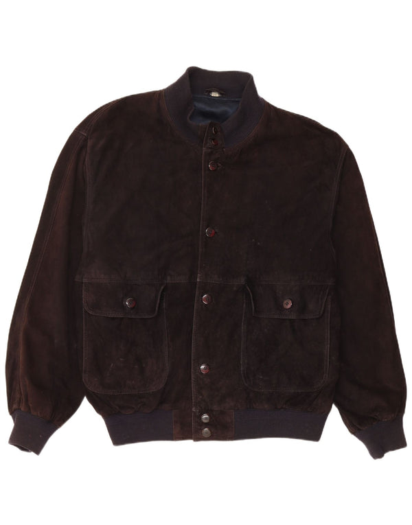 Vintage Ανδρικό Suede Bomber Jacket IT 56 3XL Καφέ Δερμάτινο