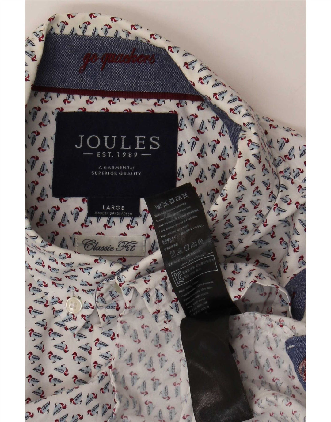 Joules Ανδρικό πουκάμισο αφηρημένο με μοτίβο Classic Fit μεγάλο λευκό βαμβακερό