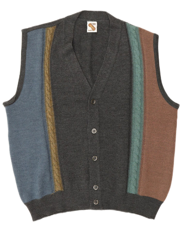 Vintage ανδρικό αμάνικο πουλόβερ IT 52 Large Grey Colourblock