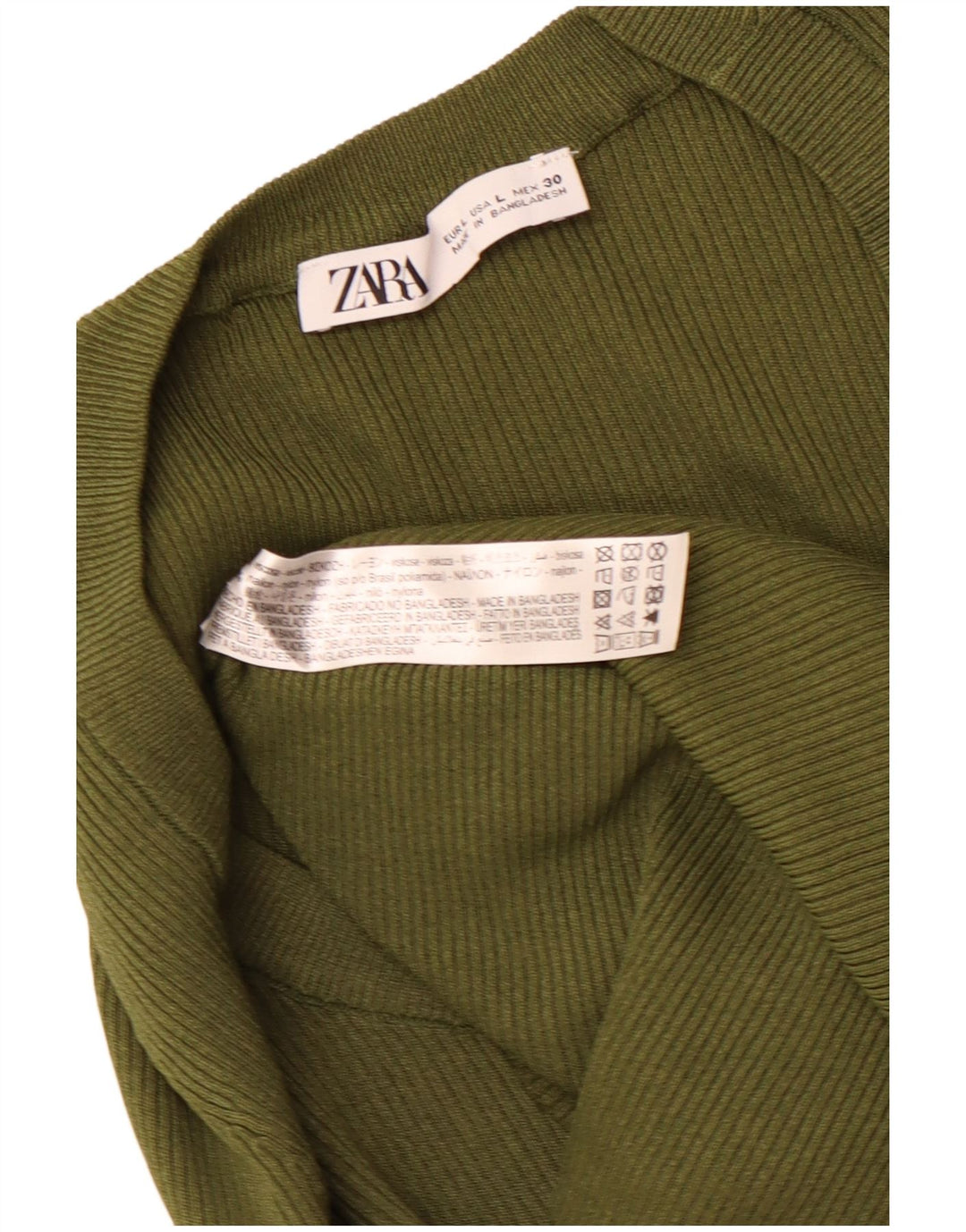 ZARA Γυναικείο Crop Top Μακρυμάνικο UK 14 Μεγάλη Χακί Βισκόζη