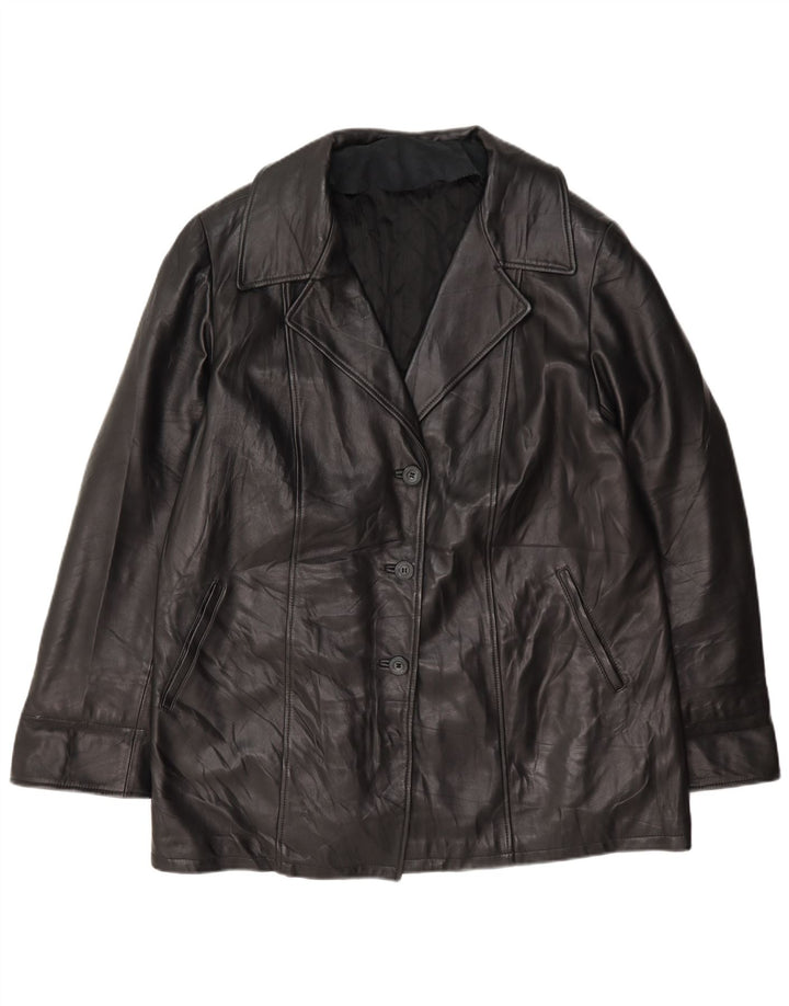 Vintage Γυναικείο Δερμάτινο Μπουφάν UK 18 XL Μαύρο με 3 κουμπιά