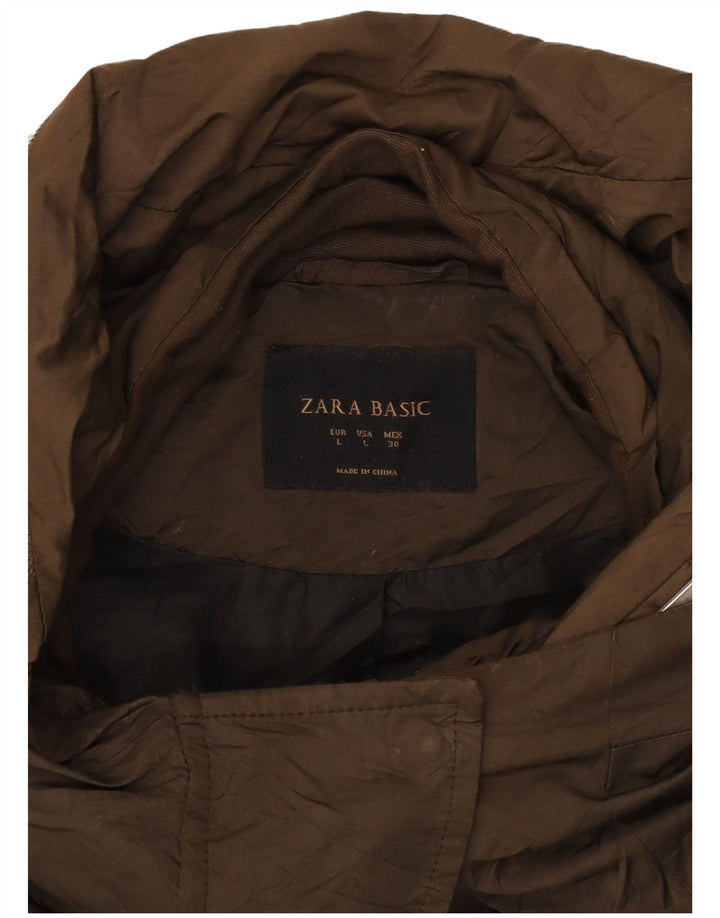 Zara Γυναικείο Μπουφάν Parka με κουκούλα UK 16 Large Brown