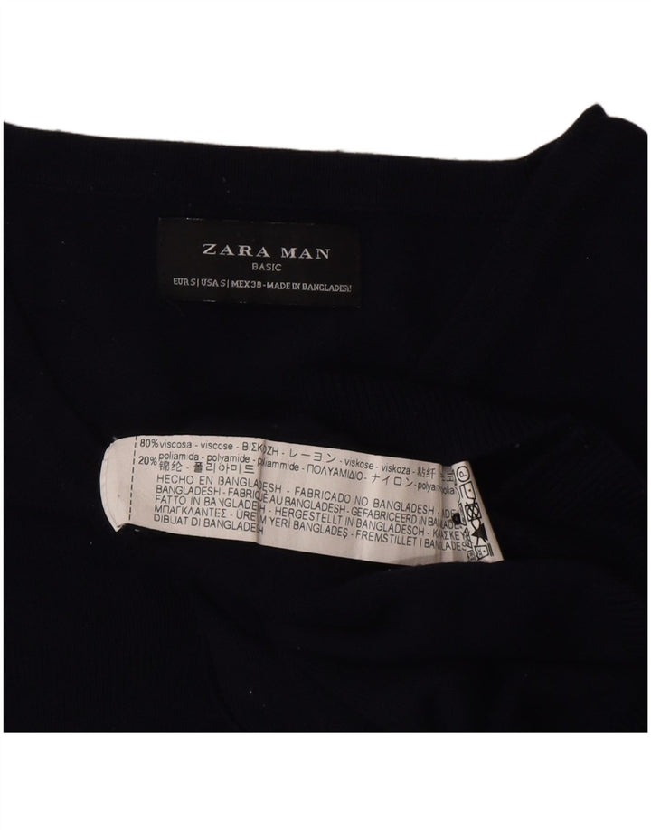 Zara Ανδρικό πουλόβερ με λαιμόκοψη με V λαιμόκοψη Μικρό Navy Blue Viscose Classic