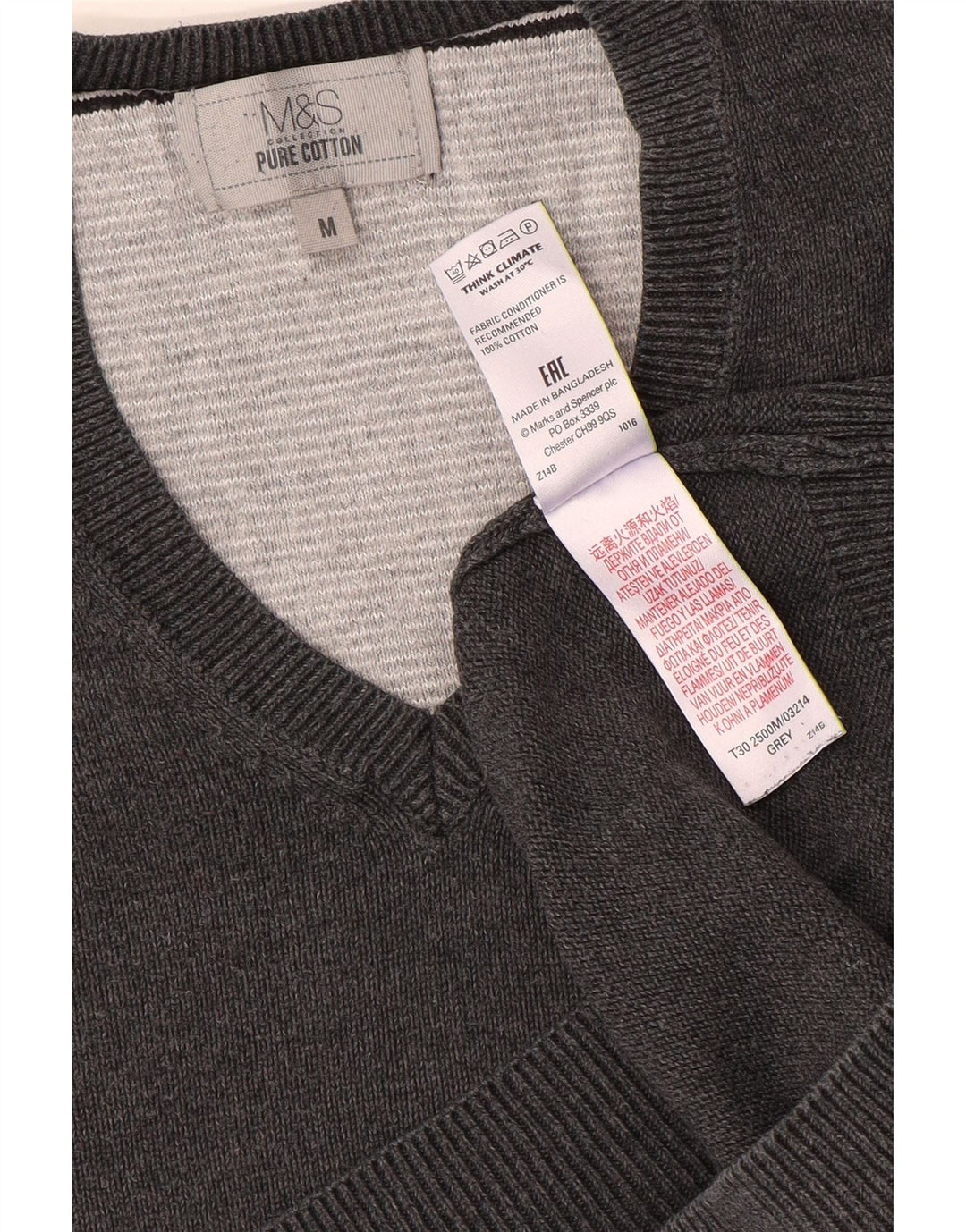Marks & Spencer Ανδρικό πουλόβερ με λαιμόκοψη με V λαιμόκοψη Μεσαίο βαμβακερό γκρι