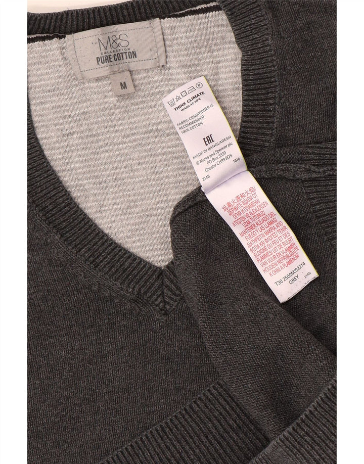 Marks & Spencer Ανδρικό πουλόβερ με λαιμόκοψη με V λαιμόκοψη Μεσαίο βαμβακερό γκρι