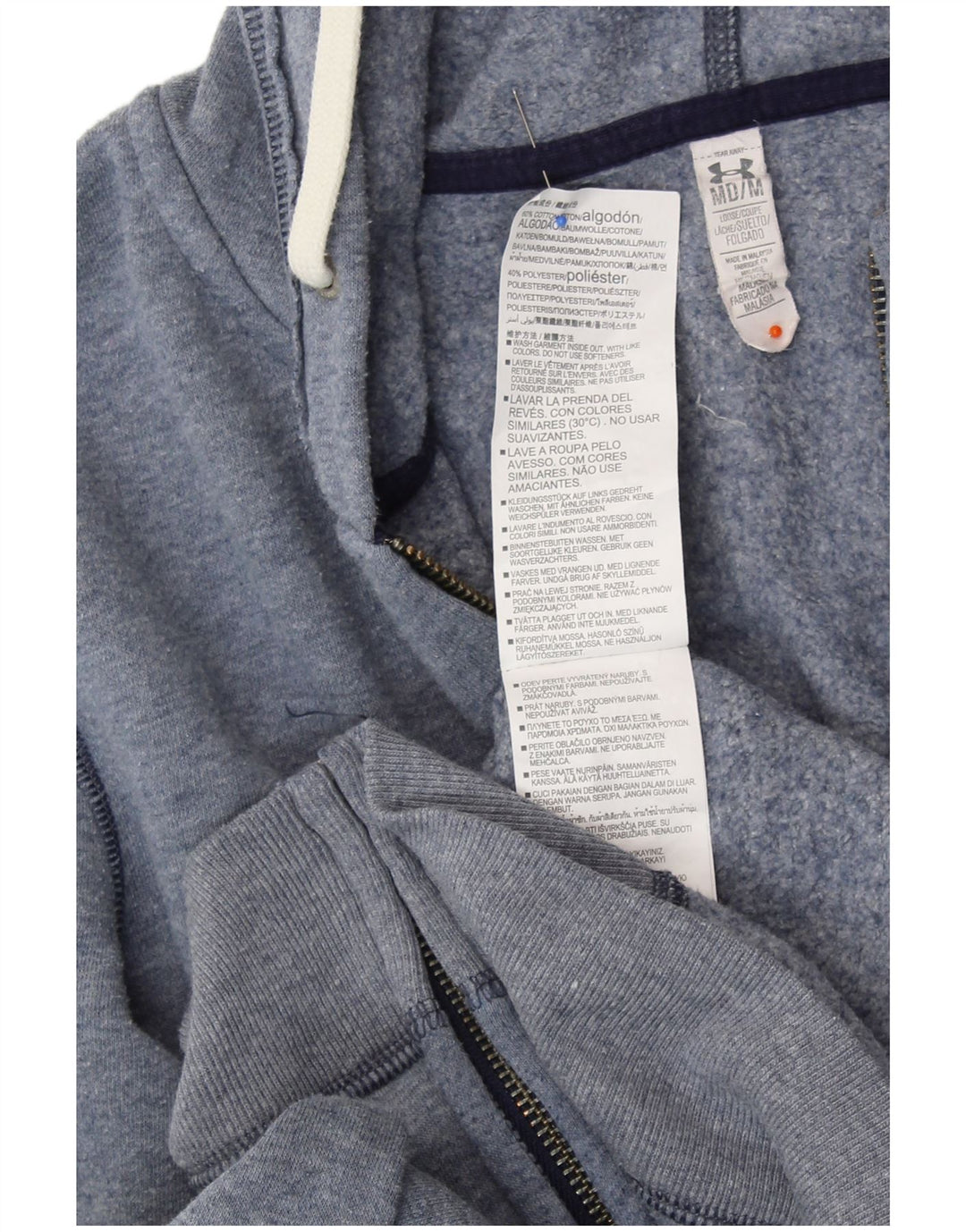 Ανδρικό πουλόβερ με κουκούλα με φερμουάρ UNDER Armour, μεσαίο μπλε βαμβακερό