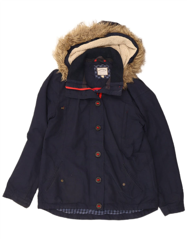 FAT FACE Womens Hooded Windbreaker Jacket UK 12 Medium Navy Blue Nylon