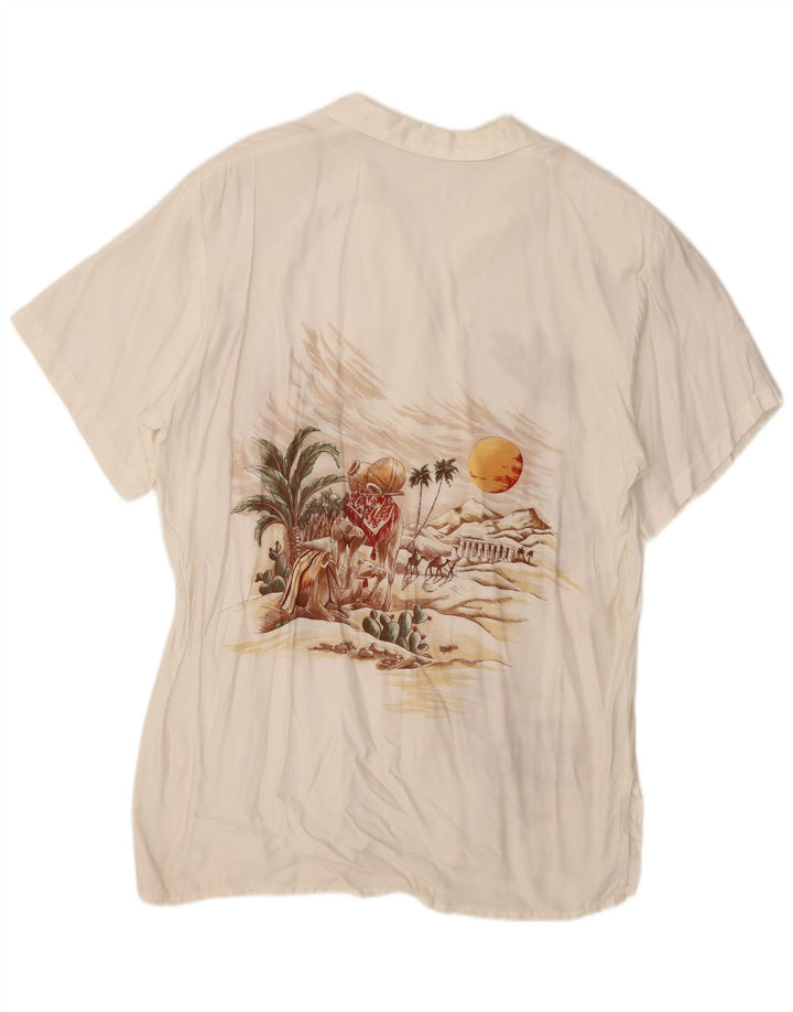 Vintage γυναικείο μπλουζάκι Desert Abstract Μοτίβο κοντομάνικο UK 16 μεγάλο λευκό