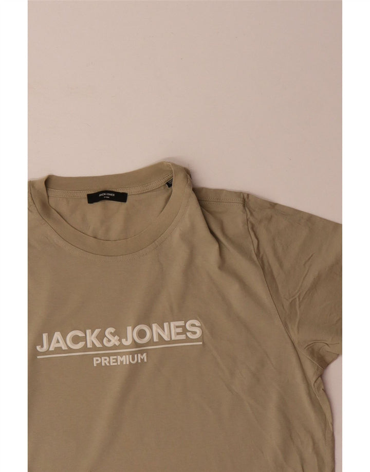 JACK & JONES Ανδρικό γραφικό T-Shirt Τοπ μεσαίο μπεζ βαμβακερό