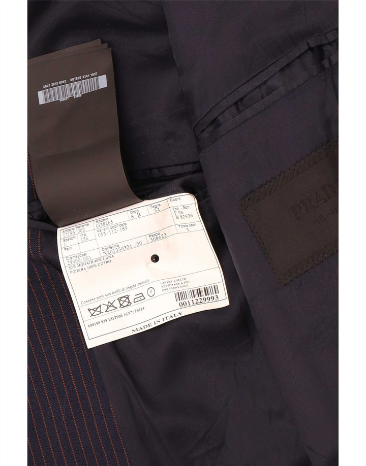 Prada Mens 2 Button Blazer Jacket IT 52 XL Navy Blue Pinstripe Mohair