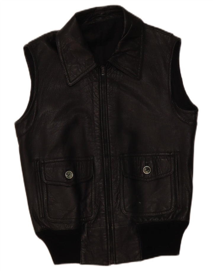 Vintage Ανδρικό Δερμάτινο Gilet UK 36 Small Black Leather
